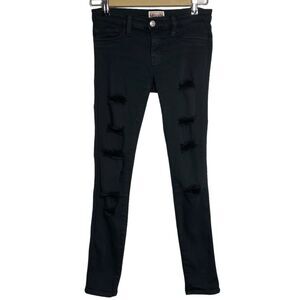 Moussy Jeans Womens 2 (27x28) Black Denim Low Rise Skinny Distressed Minimalist